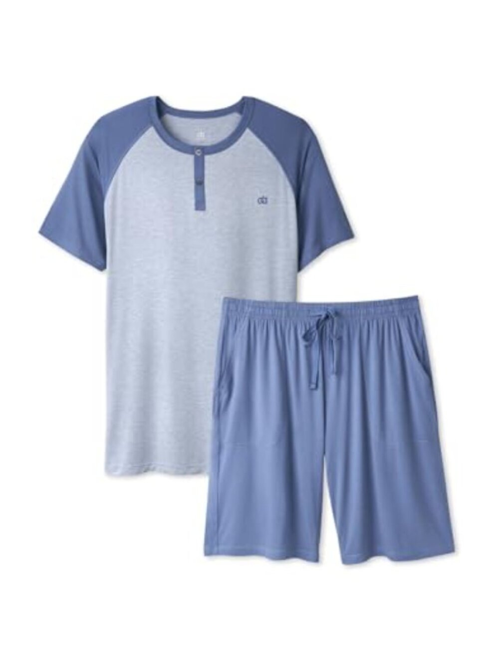 Men's Bamboo Rayon Pajama Set Short Sleeve Henley Top & Shorts with Pockets
